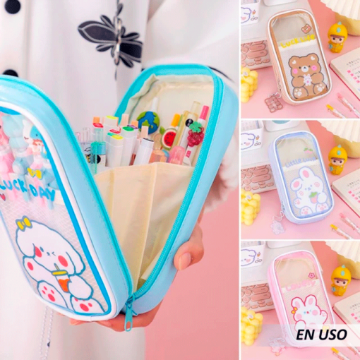 Bolsa transparente de conejo para bolígrafos