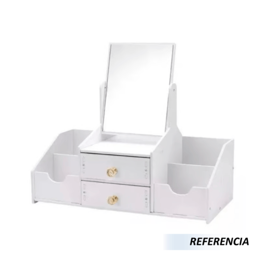 Organizador de maquillaje cosmético con espejo cuadrado - Imagen 7