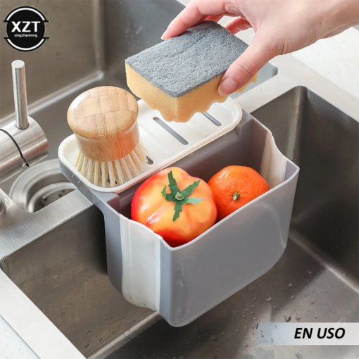 Recipiente plegable con ventosa escurridor para cocina