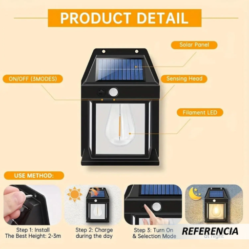 Lámpara foco solar de pared para exteriores - Imagen 9