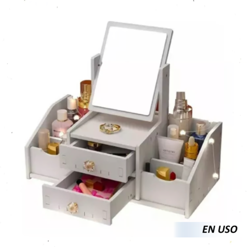 Organizador de maquillaje cosmético con espejo cuadrado - Imagen 4