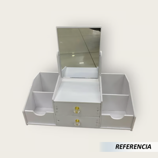 Organizador de maquillaje cosmético con espejo cuadrado - Imagen 8