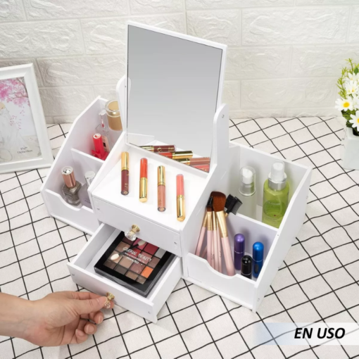 Organizador de maquillaje cosmético con espejo cuadrado - Imagen 3